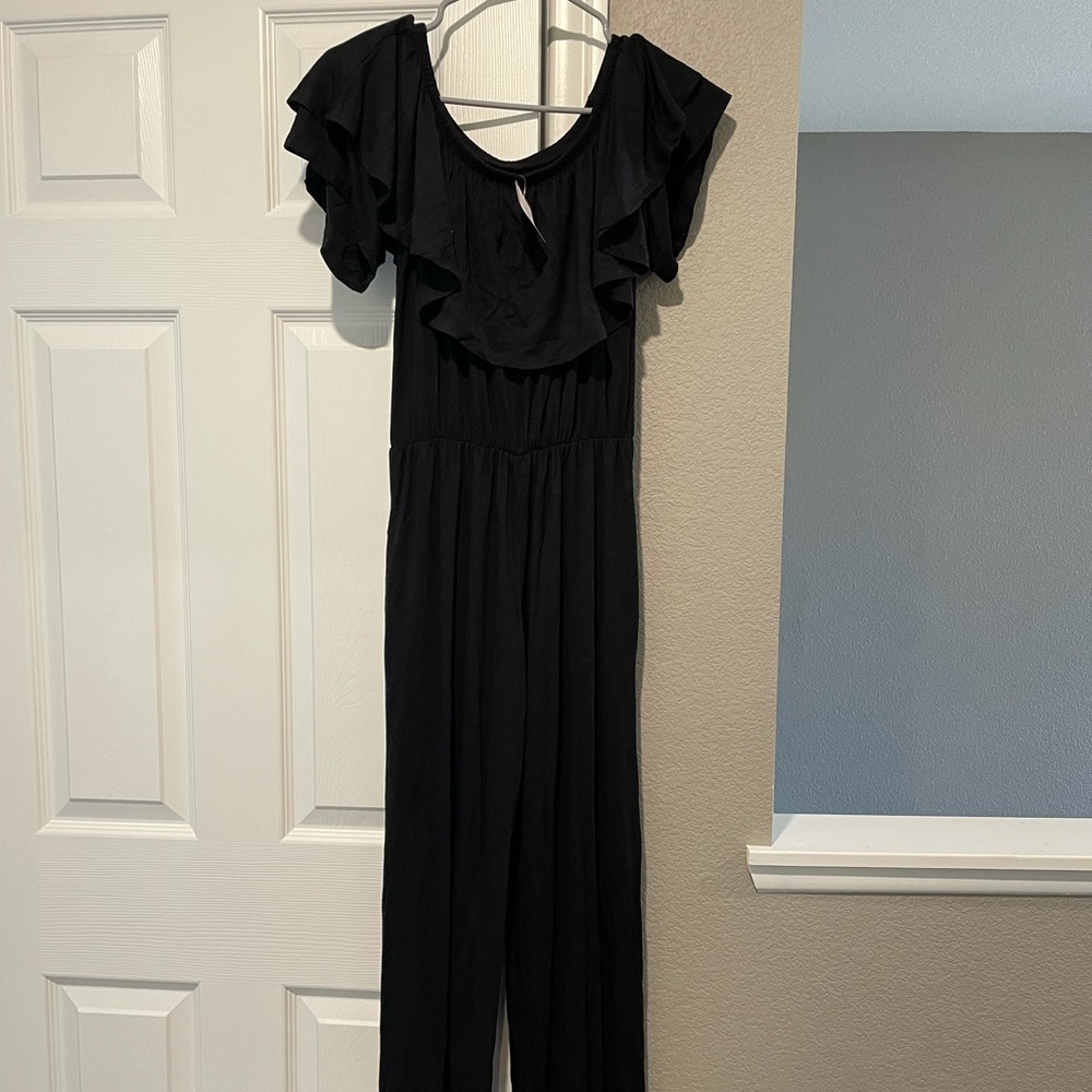 Ruffled off the shoulder jumpsuit